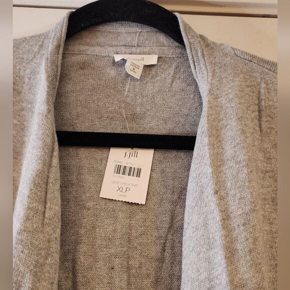 NWT J.Jill gray heather open front cardigan sweater with pockets XLP - Picture 5 of 6